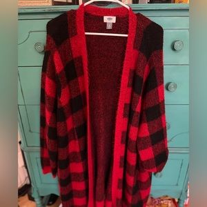 Buffalo Plaid long sweater cardigan, Old Navy, 3X Tall
